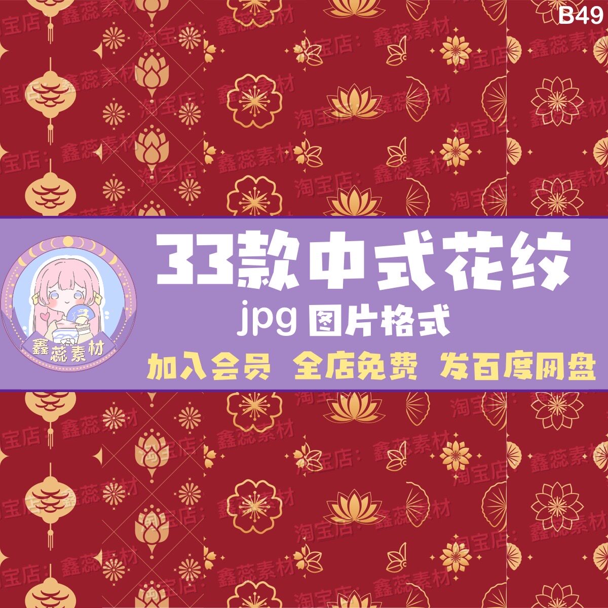红色吉祥花纹喜庆传统中式纹理jpg高清设计素材图片