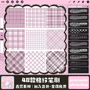 procreate笔刷ps笔刷格纹格子条纹纹理画面点缀装 饰绘画辅助笔刷