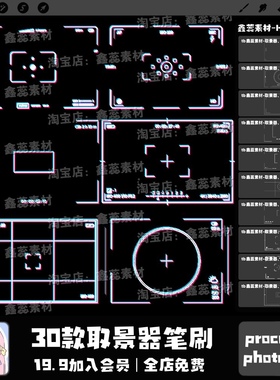 procreate笔刷ps笔刷拍照取景器线稿边框相机绘画辅助点缀笔刷