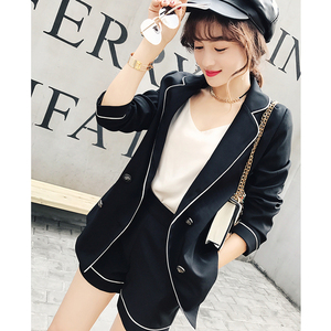 2019春季新款韩版修身显瘦休闲小西装外套西服+短裤两件套装女