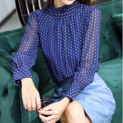 韩版OL秋季立领木耳边气质点