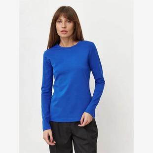 Women cotton T-shirt 欧美纯色棉质圆领长袖百搭休闲宽松T恤女