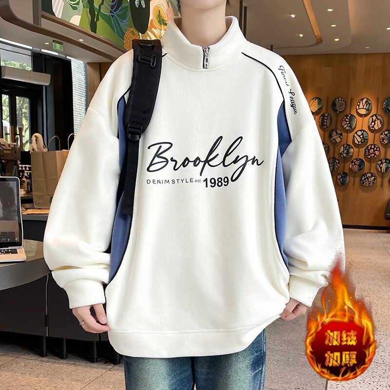 冬季加绒加厚半高领打底衫12岁男孩13中学生14潮流帅气15大童卫衣