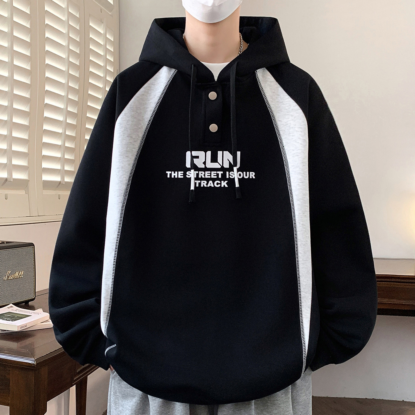 春季潮流宽松连帽卫衣男孩13中学生14帅气15岁青少年大童长袖T恤