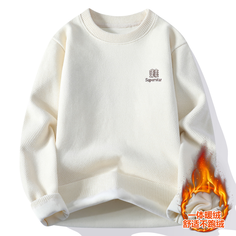14岁中学生加绒毛衣12大童13男孩帅气加厚15冬装16潮流宽松针织衫