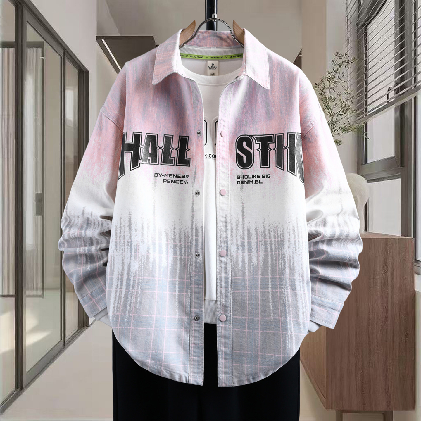 春款渐变纯棉衬衫12岁男孩13初中学生14青少年15大童长袖衬衣外套