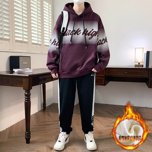 13初中学生卫衣12岁15男孩潮牌帅气冬装14大童加绒加厚运动套装16