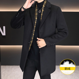 冬季青少年加厚毛呢外套12岁男孩14中学生15大童中长款呢子羽绒服