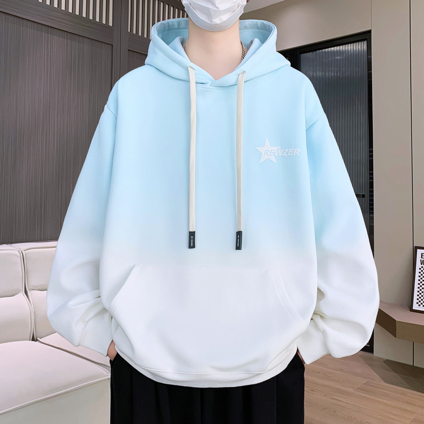 13青少年潮流宽松渐变卫衣12岁学生14男孩15大童帅气连帽长袖T恤