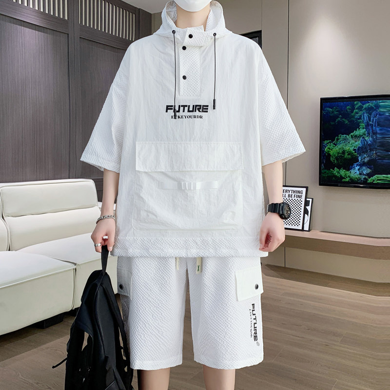 夏季青少年潮牌宽松短袖t恤套装男孩12-15岁中学生13帅气大童夏装