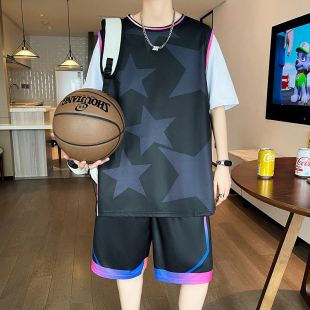 夏季青少年速干短袖篮球服男孩学生胖大童速干休闲运动训练服套装
