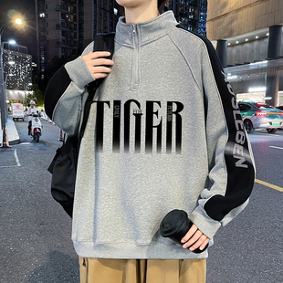 青少年春季半高领领卫衣男孩12-15岁初中学生13大童长袖t恤打底衫