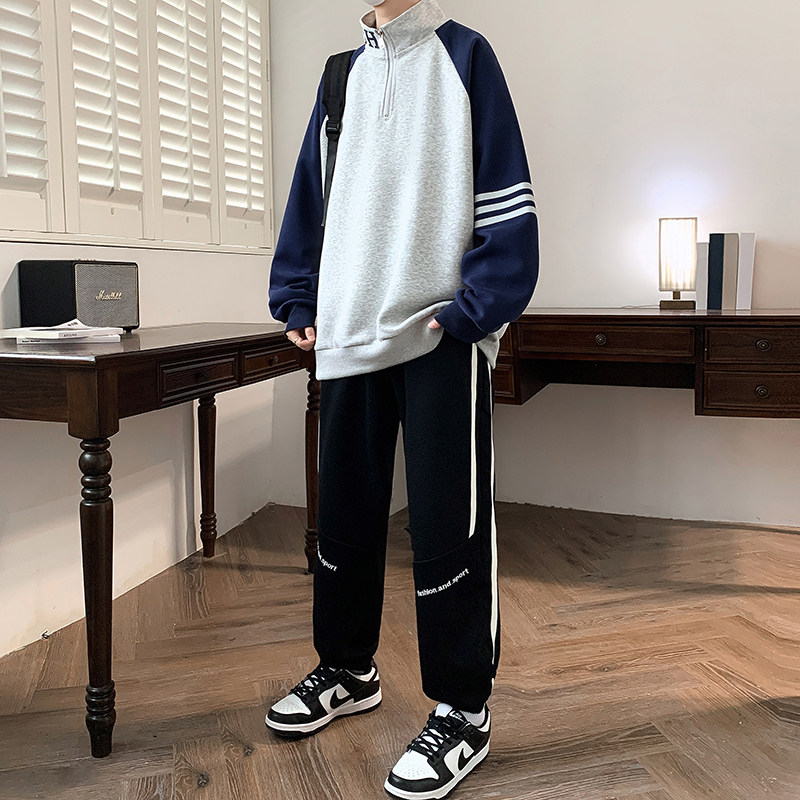 春秋季长袖t恤男孩12-15岁青少年学生13半高领14大童潮流卫衣套装