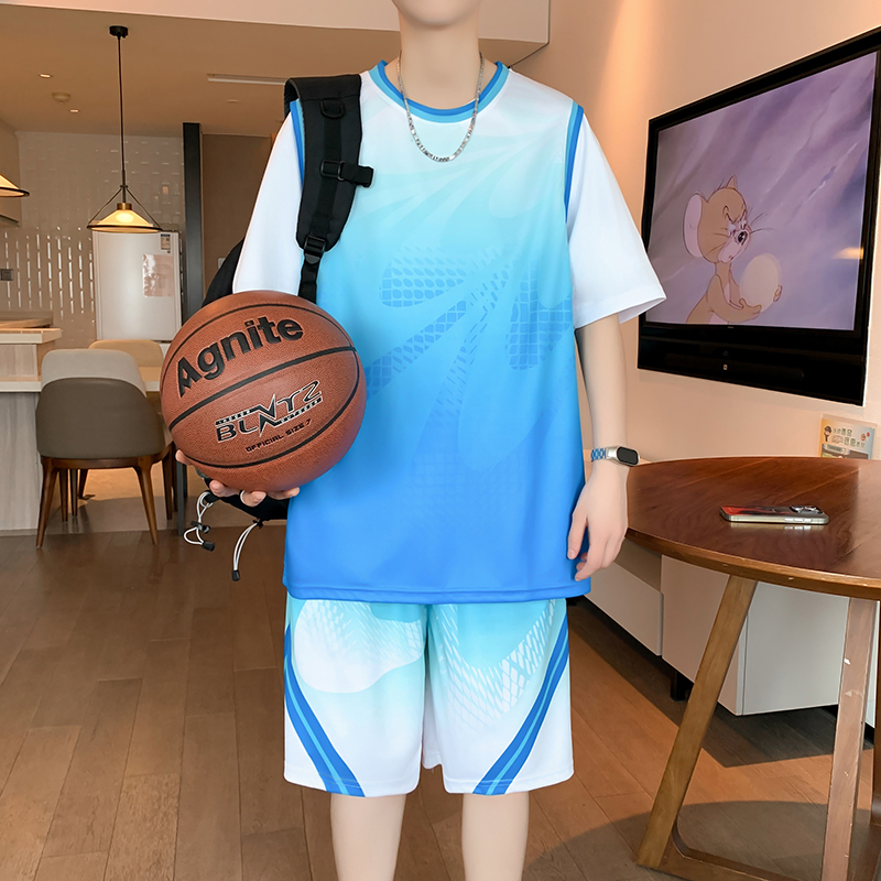青少年薄款速干短袖t恤套装男孩12-15岁初中学生13大童14运动球服
