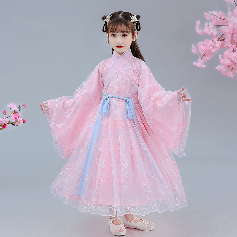 儿童汉服女童古装超仙唐装齐胸襦裙仙女飘逸中国风童装连衣裙夏装