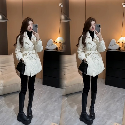 中长款羽绒服女2025冬新款小个子气质腰带收腰显瘦百搭白鸭绒外套