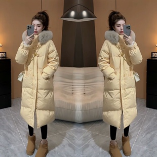 新中式盘扣羽绒服2025冬季新款时尚保暖白鸭绒学生女狐狸毛领女