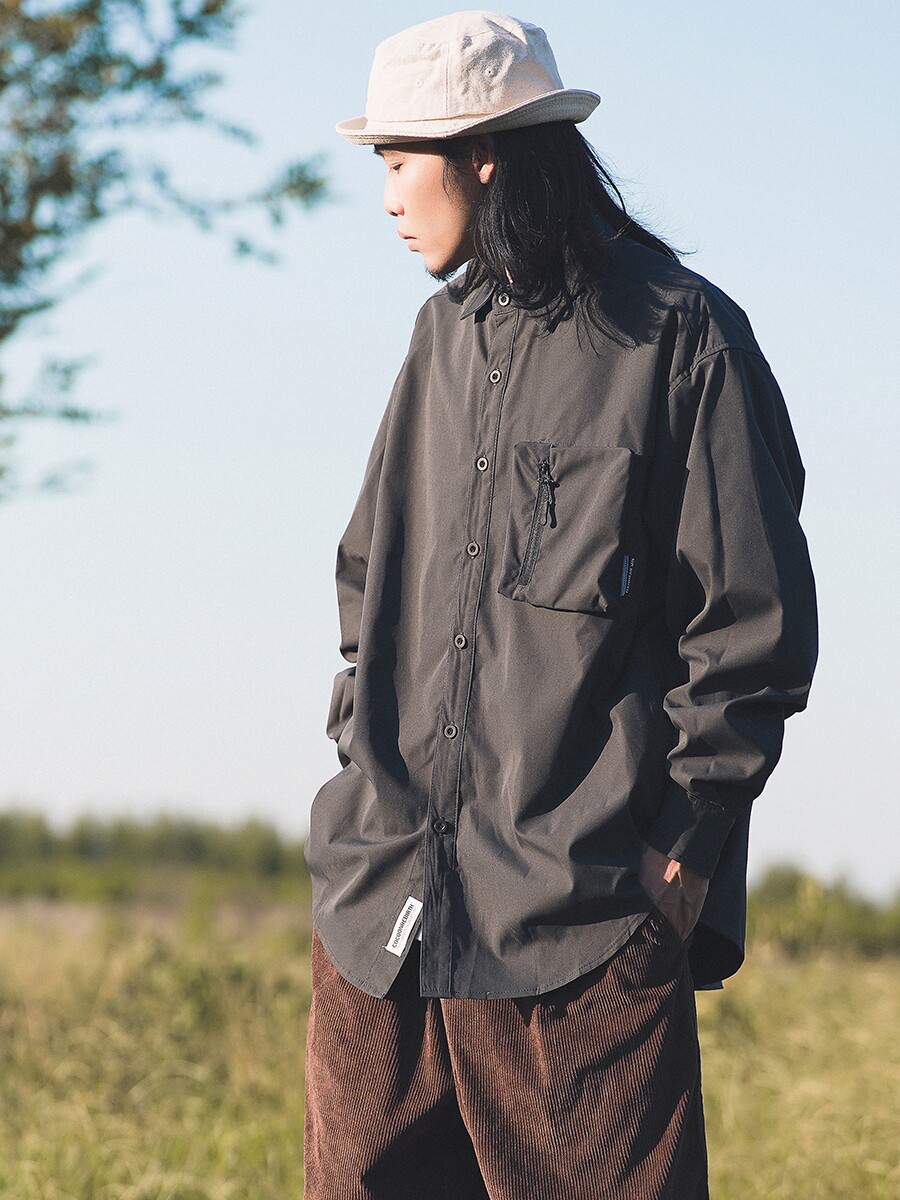 日杂青年 日系Cityboy纯色工装长袖衬衫男女秋季宽松潮流休闲衬衣