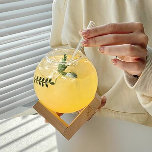 圆球杯氛围感月球造型玻璃杯设计感果茶杯 ins风玻璃杯高颜值个性