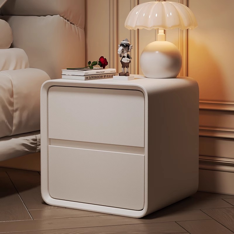 奶油风全实木智能床头柜轻奢