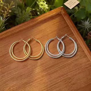 银针小众独特双层金属耳圈个性时