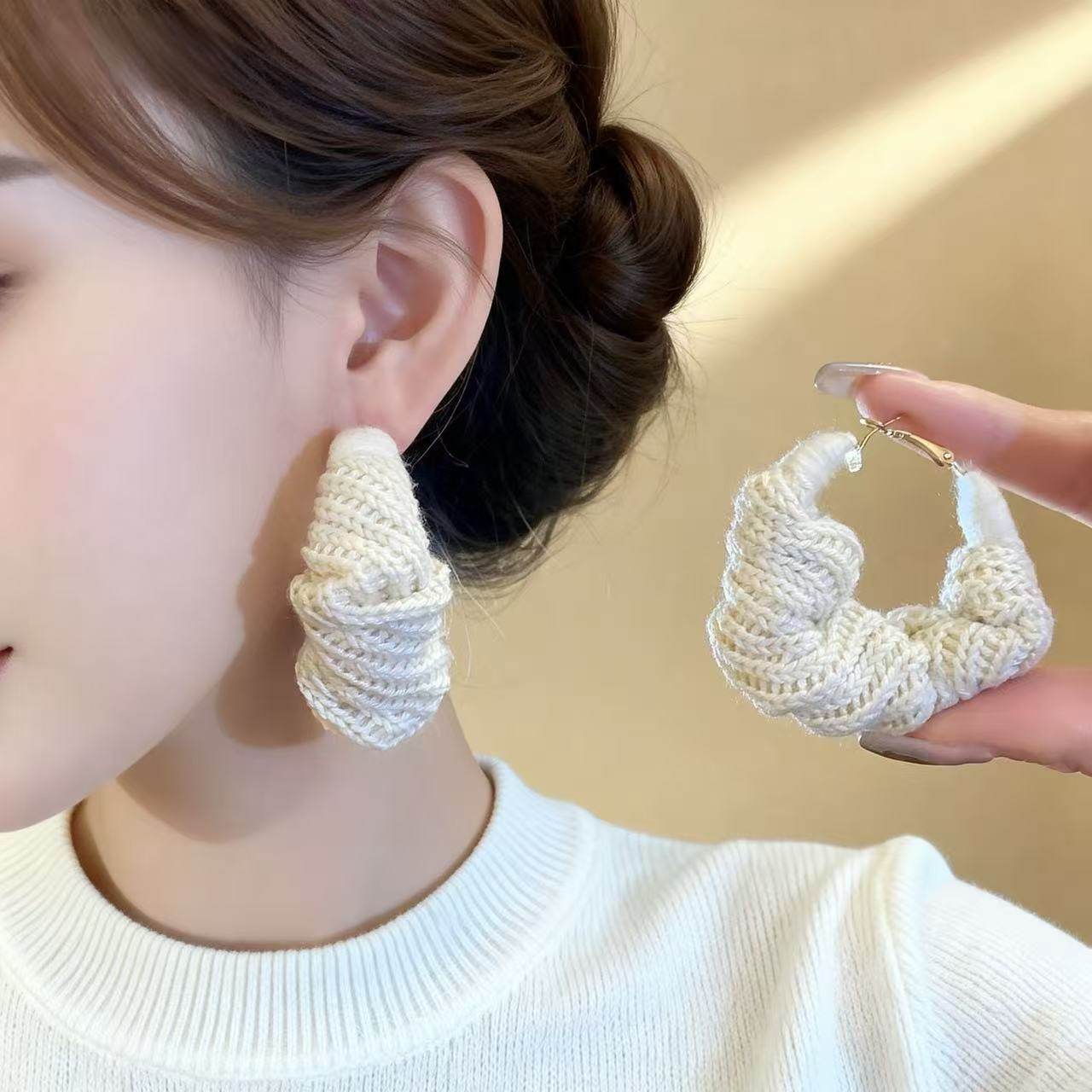 银针毛线针织圆形耳环个性复古时尚气质耳钉小众高级感耳饰女,饰品/流行首饰/时尚饰品新,耳环,淘宝优惠券,粉丝福利购,淘宝优惠卷