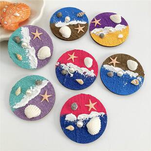 新款diy肌里画冰箱贴天然贝壳磁吸式立体浮雕海景纯手工制作