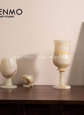 本墨 中古阿富汗玉石杯子装饰摆件样板房售楼处酒店会所艺术摆件