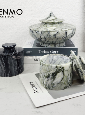 本墨 现代新中式大理石储物罐摆件样板间客厅玄关书房果盘装饰品