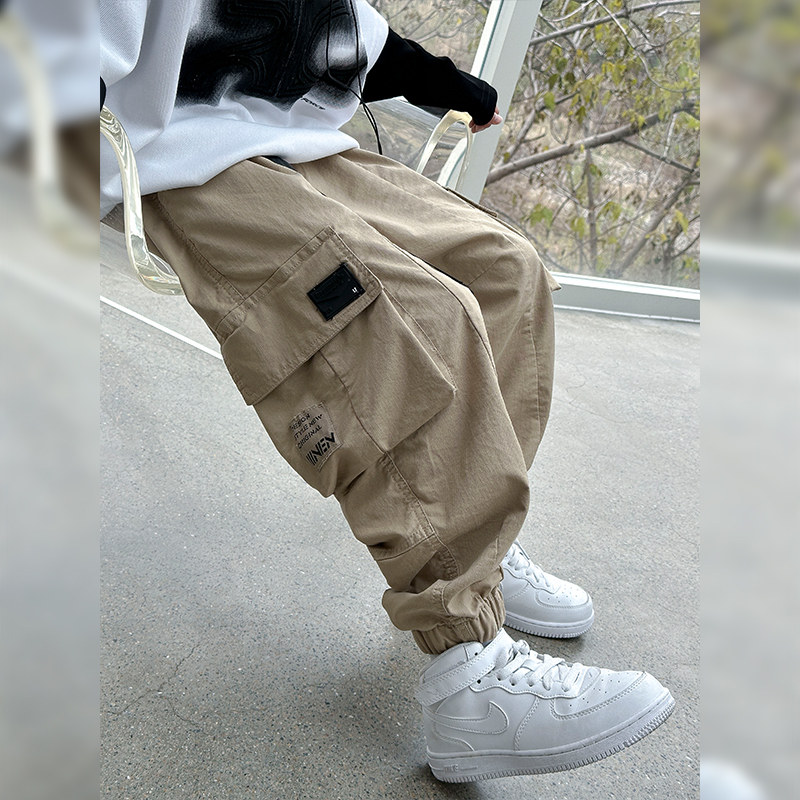 熊猫圆圆童装男童工装裤春秋款2023新款帅气时髦长裤儿童春装裤子