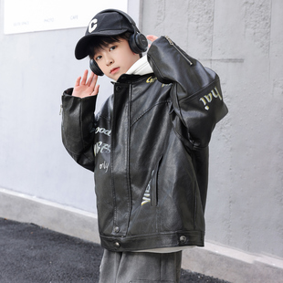 熊猫圆圆男童夹棉皮衣外套冬季 时髦加厚防风夹克机车服潮 2025新款