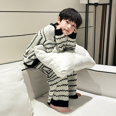 珊瑚绒睡衣男童秋冬款2025新款