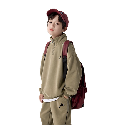 男童春秋装加绒运动套装2025新款