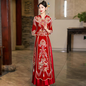 低领秀禾服2023新娘结婚中式嫁衣龙凤褂复古出阁喜服高端重工丝绒