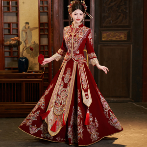 秀禾服新娘重工高端2023新款结婚中式珠绣丝绒龙凤褂凤冠霞帔婚服