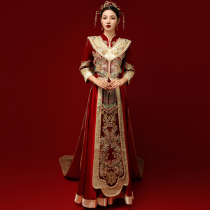 秀禾服新款中式新娘结婚敬酒礼服拖尾婚服龙凤褂红色喜服凤冠霞帔