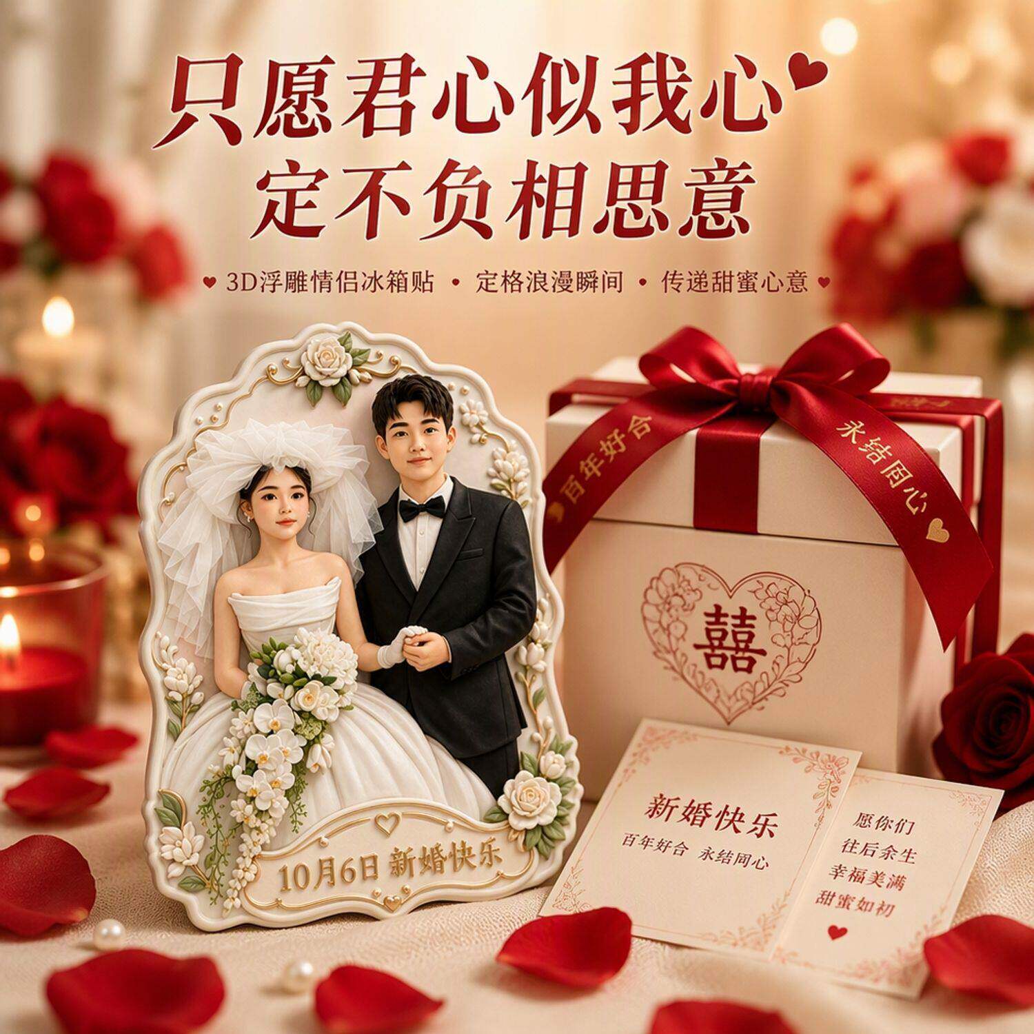 3D浮雕树脂冰箱贴磁吸婚纱照