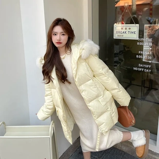 气质90日标三花大朵白鸭绒连帽棉服外套气质百搭甜系羽绒服