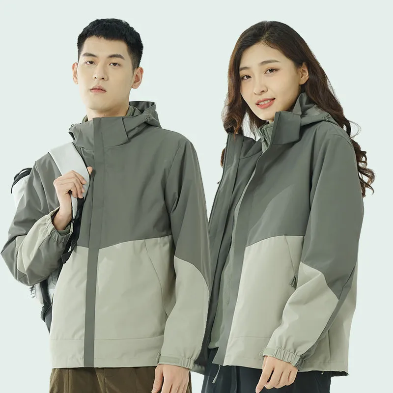 秋冬户外冲锋衣两件套男三合一内胆可拆卸女珊瑚绒防风保暖工作服