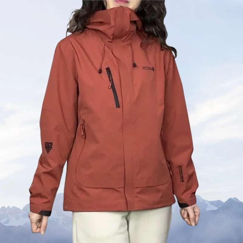 新款冲锋衣女防水防风户外休闲外套连帽纯色高级感登山服直播