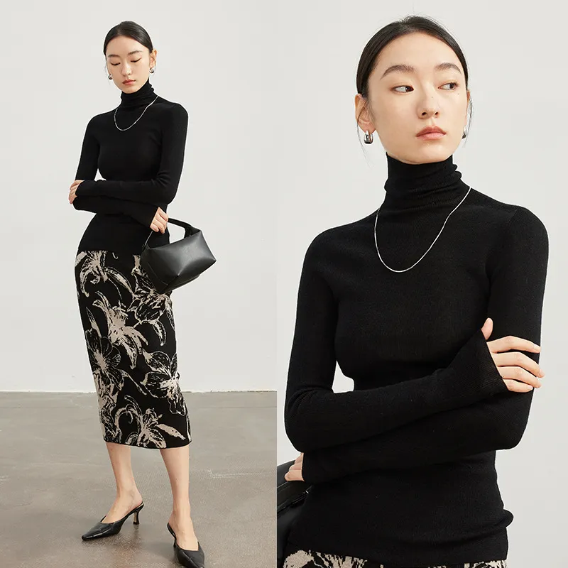 Luxury德国扬子纱岛精18针无缝100羊毛衫25秋冬针织高领打底衫女