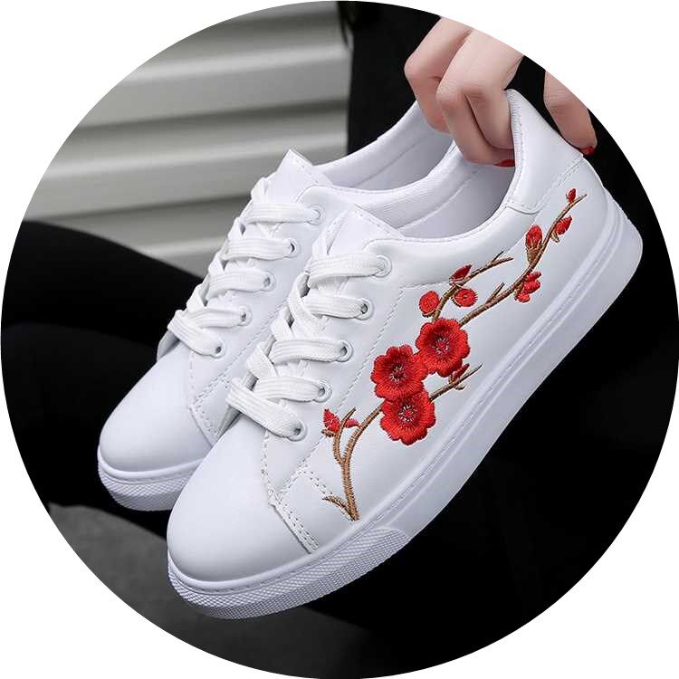 2017 Spring and summer White shoes Flat bottom Folk embroidery printing All-match shoes leisure time motion student skate shoesin the Women's Shoes, Low shoes  category - from Buy2taobao.com to provide professional Taobao agent buy service