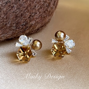 「花火流光」方糖珍珠耳钉蚊香盘耳夹无耳洞耳钉耳饰时尚 小众耳环