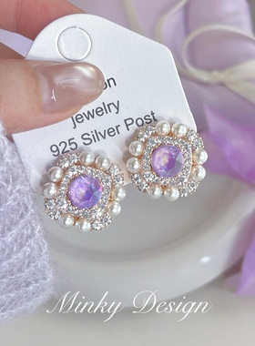 「莫奈梦境」精致款珍珠耳钉紫色耳饰蚊香盘耳夹女无耳洞耳环耳钉