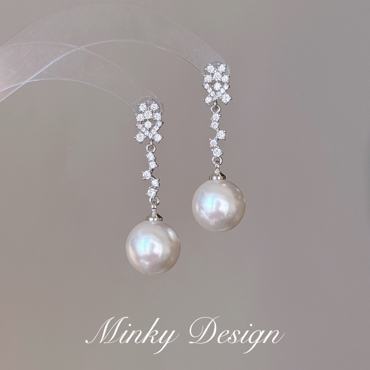 「俏皮安妮」原创澳白珍珠长款耳饰蚊香盘耳夹无耳洞气质耳钉耳环