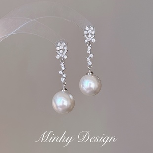「俏皮安妮」原创澳白珍珠长款耳饰蚊香盘耳夹无耳洞气质耳钉耳环