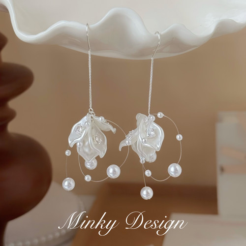 Minky「夏日繁花」温柔白花瓣流苏耳饰蚊香盘耳夹无耳洞耳钉耳环