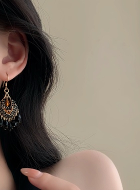 「绚丽时光」原创设计民族风耳饰蚊香盘耳夹女无耳洞黑色耳环耳钉