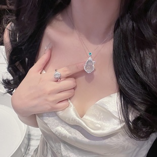 「冰川葫芦」送证书！天然白玉髓项链纯银女福禄吊坠锁骨链颈链
