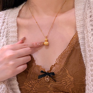 「葫韵流光」高级金色拉丝葫芦项链耳环显贵套装毛衣链锁骨链耳夹